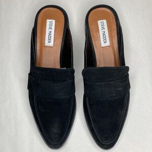 Steve Madden Nando Black Suede Leather Flat Mules Size 8.5